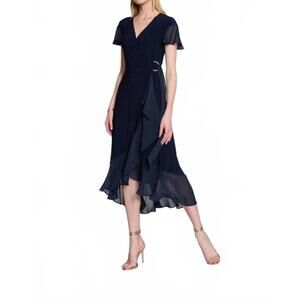 NEW JOSEPH RIBKOFF knee length v-neck wrap dress in midnight